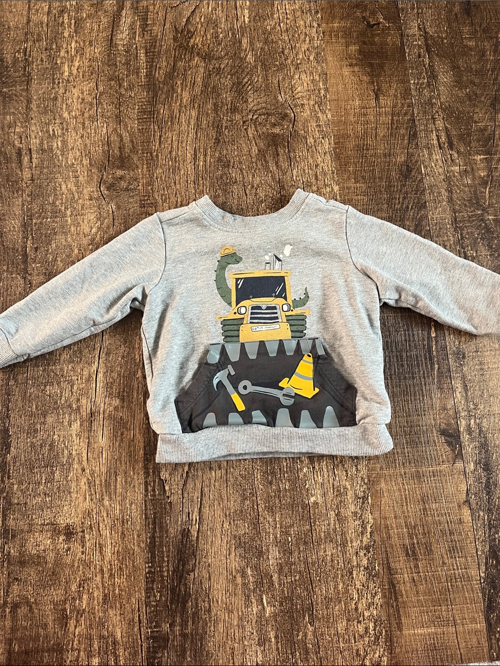 Carter's Gray Sweatshirt with Yellow Construction Truck Graphic